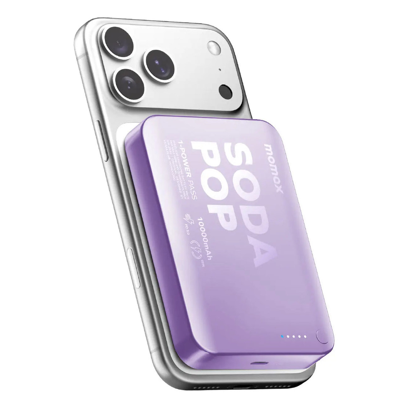 Momax Magnetic Power Bank / 10,000mAh Capacity / 20W Type-C Port / Compact Size / Purple