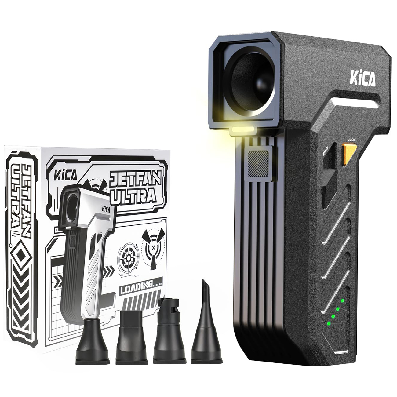 KiCA Jet Fan Ultra Portable Air Duster / 130,000 RPM Motor / With LED Light / Battery Powered