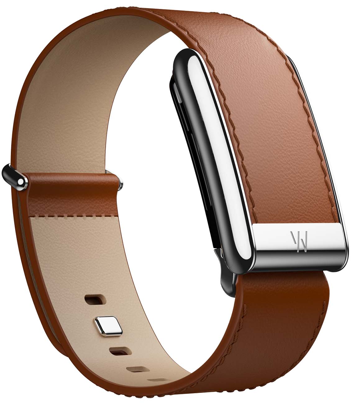 سير LeatherLuxe Straight Band يدعم Whoop 5 / حجم كبير / بني مع اطار تيتانيوم