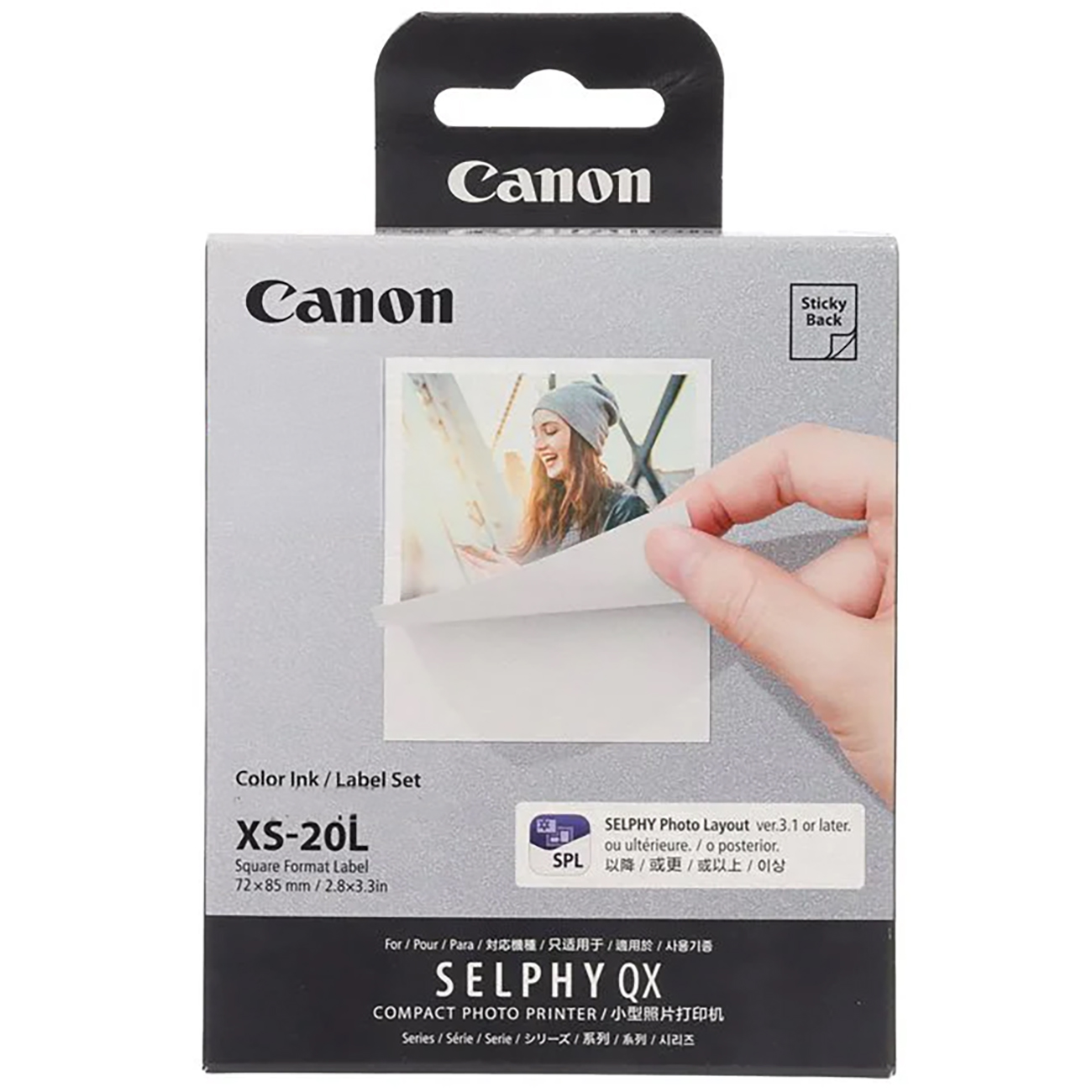 Paper for Canon Selphy QX20 Printer / Color Print / Built-in Adhesive / 20 Sheets / 72x85 mm