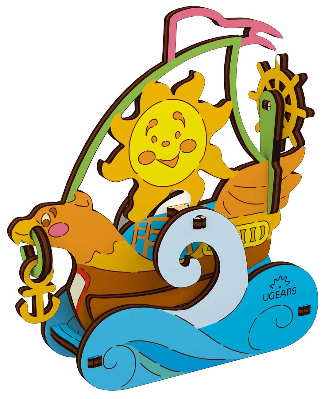 Ugears Coloring Model for Kids / Wooden Pieces / Beautiful 3D Design / Sailboat
