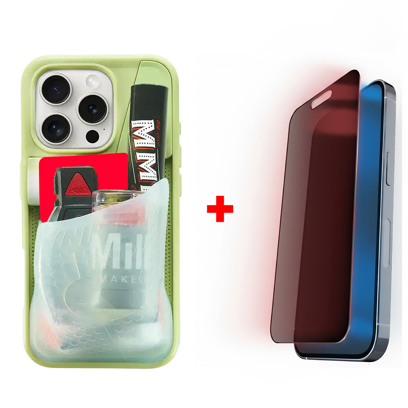 Ninja Labs Flex Pouch Case + BodyGuardz Privacy Screen Protector for iPhone 16 Plus / Green