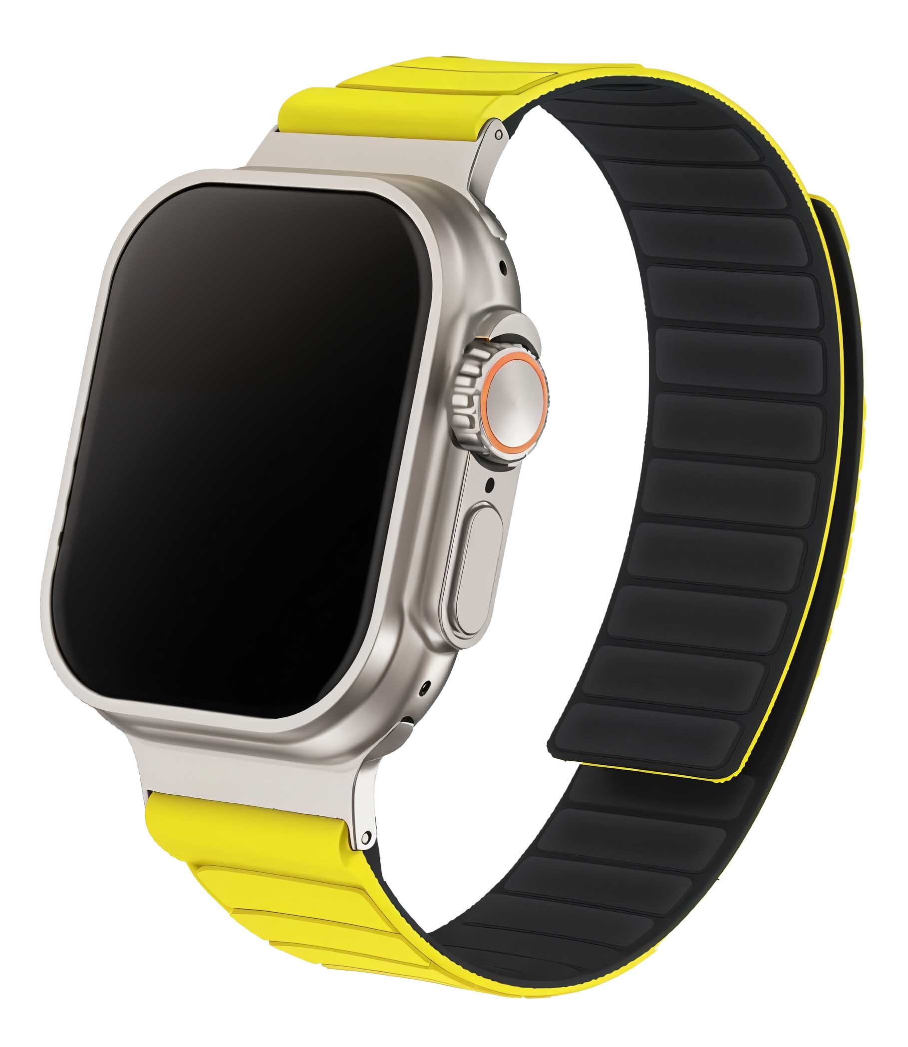 سير Remson المغناطيسي لساعة ابل / حجم 42 و 44 و 45 و 49 / مقاوم للماء / اسود و اصفر