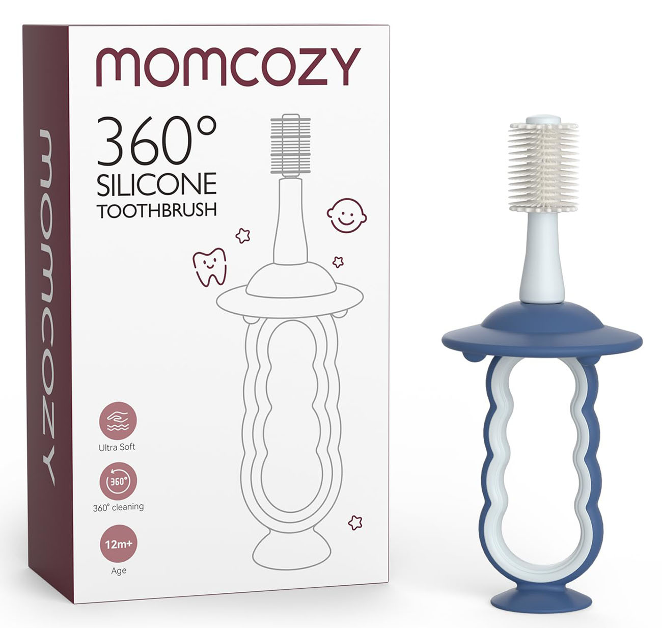 فرشاة اسنان و منظف لسان للاطفال من Momcozy / سيليكون ناعم / ازرق