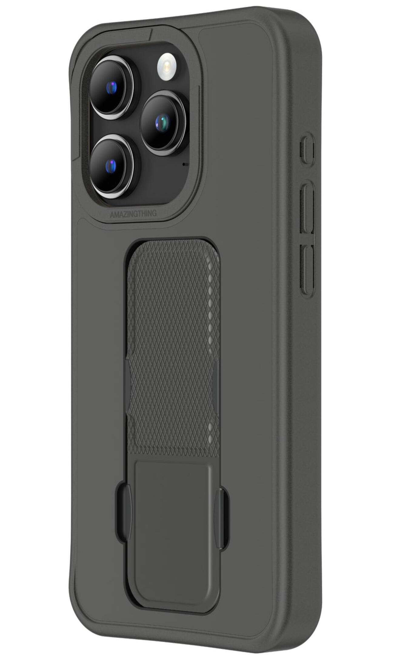 AmazingThing Matte Pro Case for iPhone 15 Pro Max / Supports MagSafe / Grip + Stand / Black