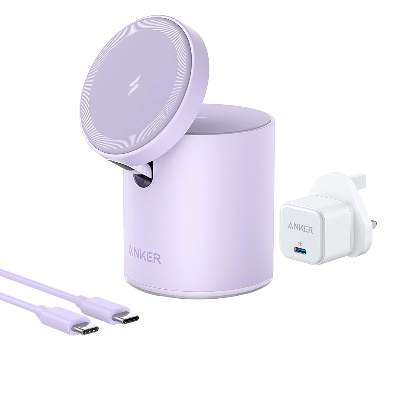Anker 623 Magnetic Wireless Charger Stand / Charges iPhone and AirPods / MagSafe Compatible / Purple