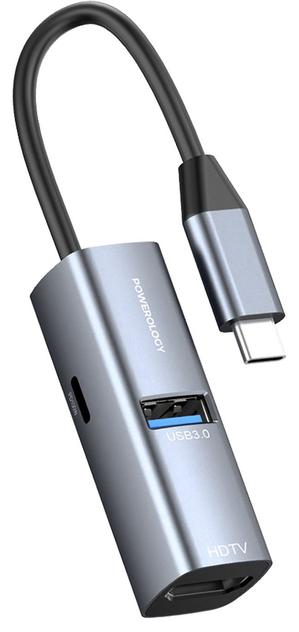 وصلة ميني من باورولوجي / تعطيك 3 مداخل منوعة من واير تايب سي واحد / دقة 4K / شحن قوة 100 واط