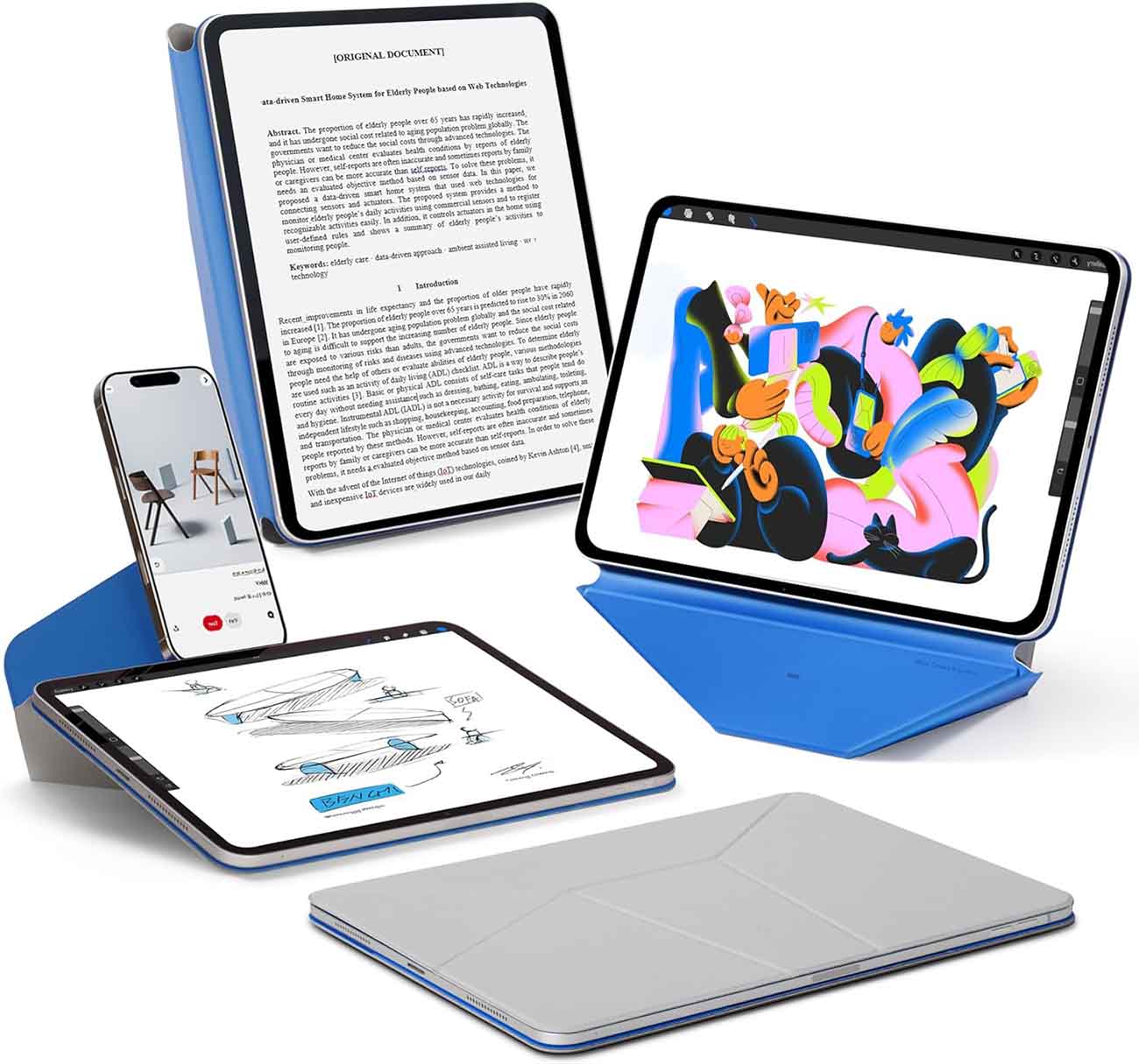 MOFT Dynamic Folio Case for iPad Pro 13 inch M4 / With Phone Stand / Flexible / Blue & Grey