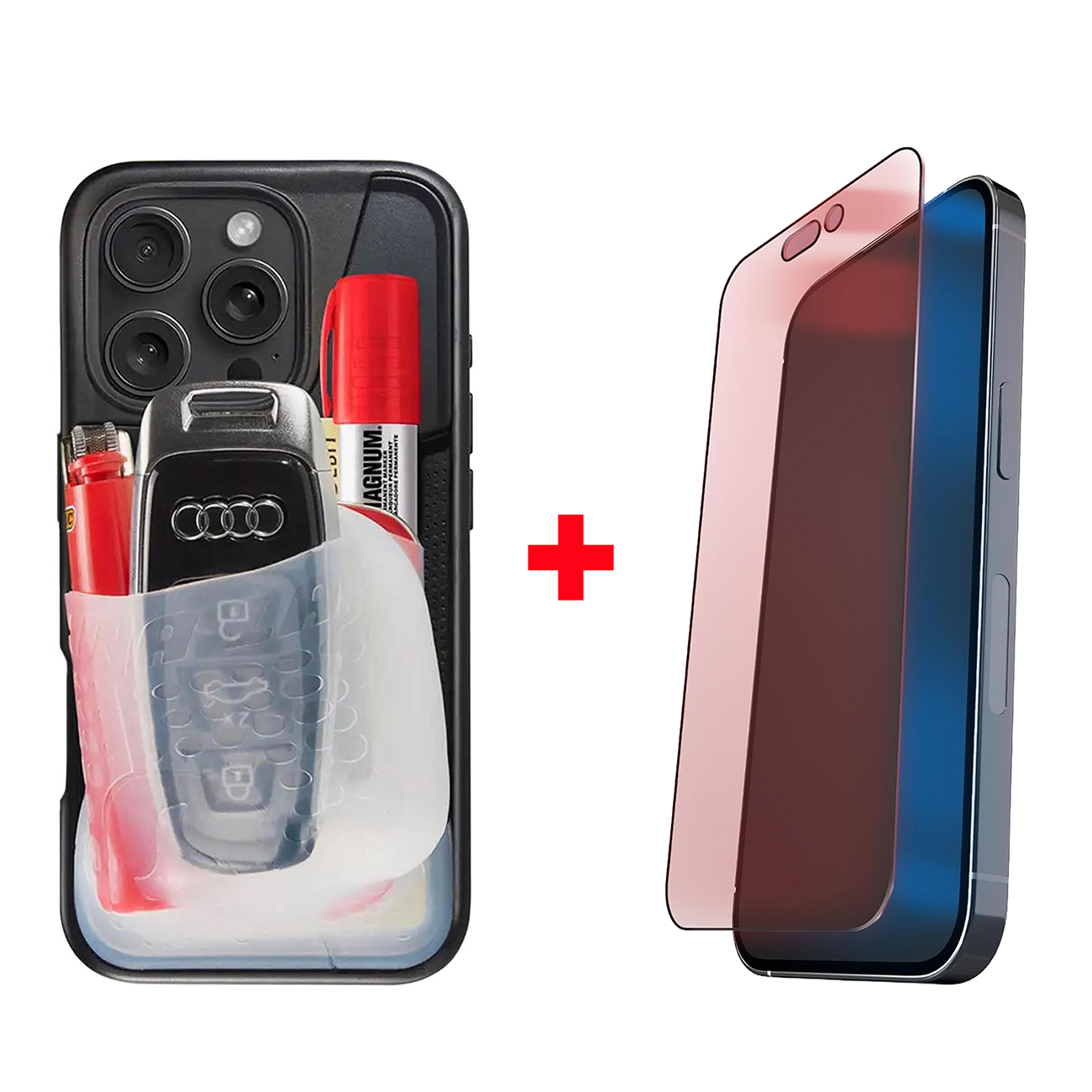 Ninja Labs Flex Pouch Case + BodyGuardz Clear Protection for iPhone 16 Pro Max / Black