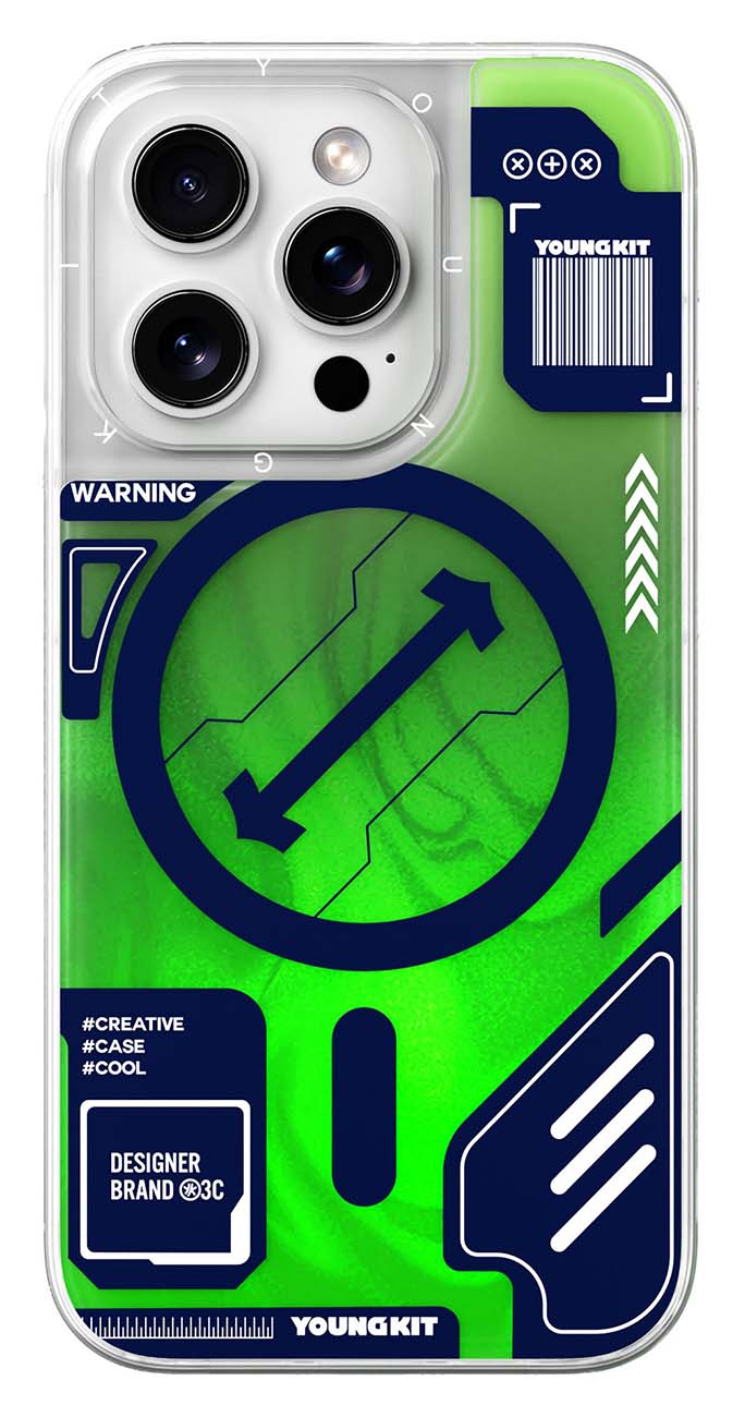 YoungKit Cyberpunk Case for iPhone 16 Pro / MagSafe / Glows in the Dark / Green