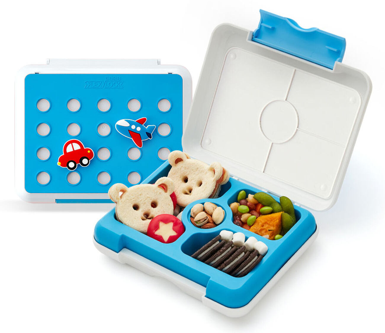 لانش بوكس Flexbox للاطفال من Flex & Lock / سيليكون ناعم / آمنة و ممتعة / ازرق