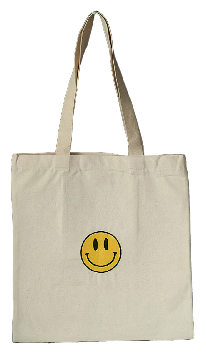 شنطة Tote Bag من Sada / مع تطريز Smiley Face / ابيض