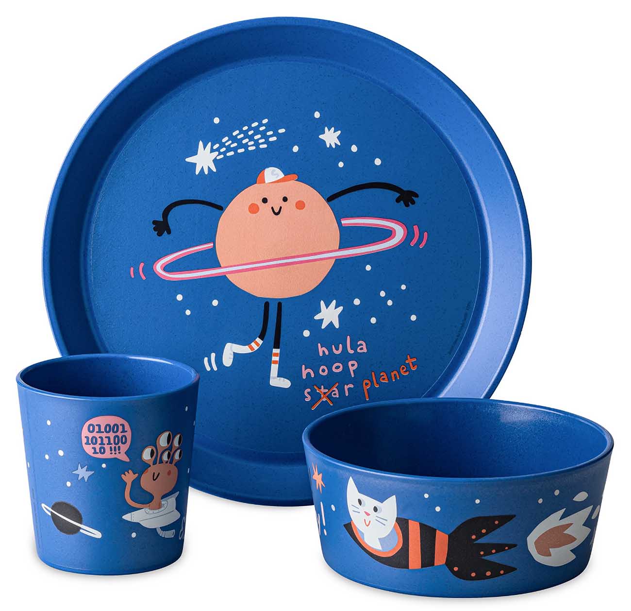 ادوات طعام Koziol Space للاطفال / مع طبق + وعاء + كوب / ازرق