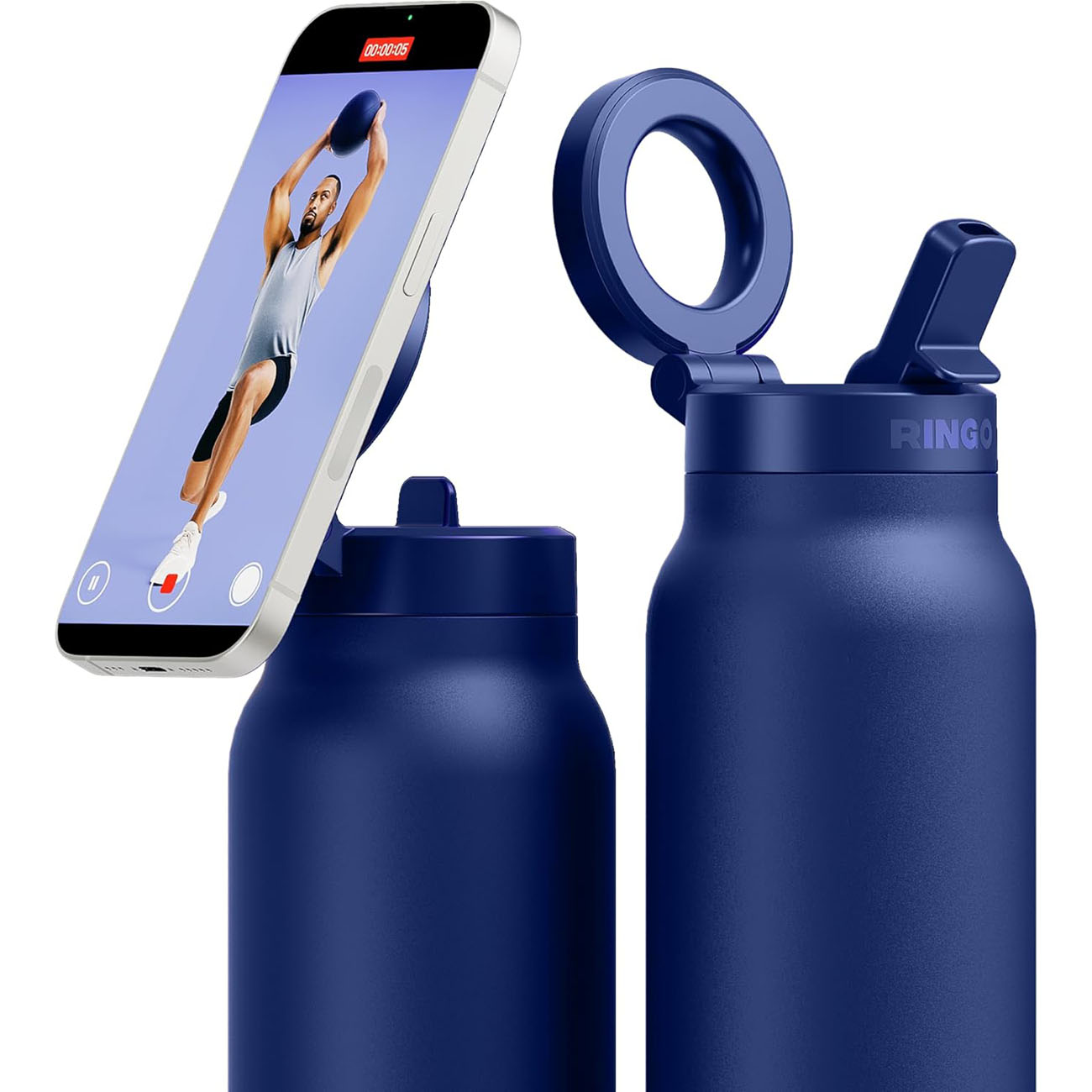 Ringo Pro Bottle with Phone Stand / 24oz Capacity / Support MagSafe / Keeps Drinks Cold / Blue 