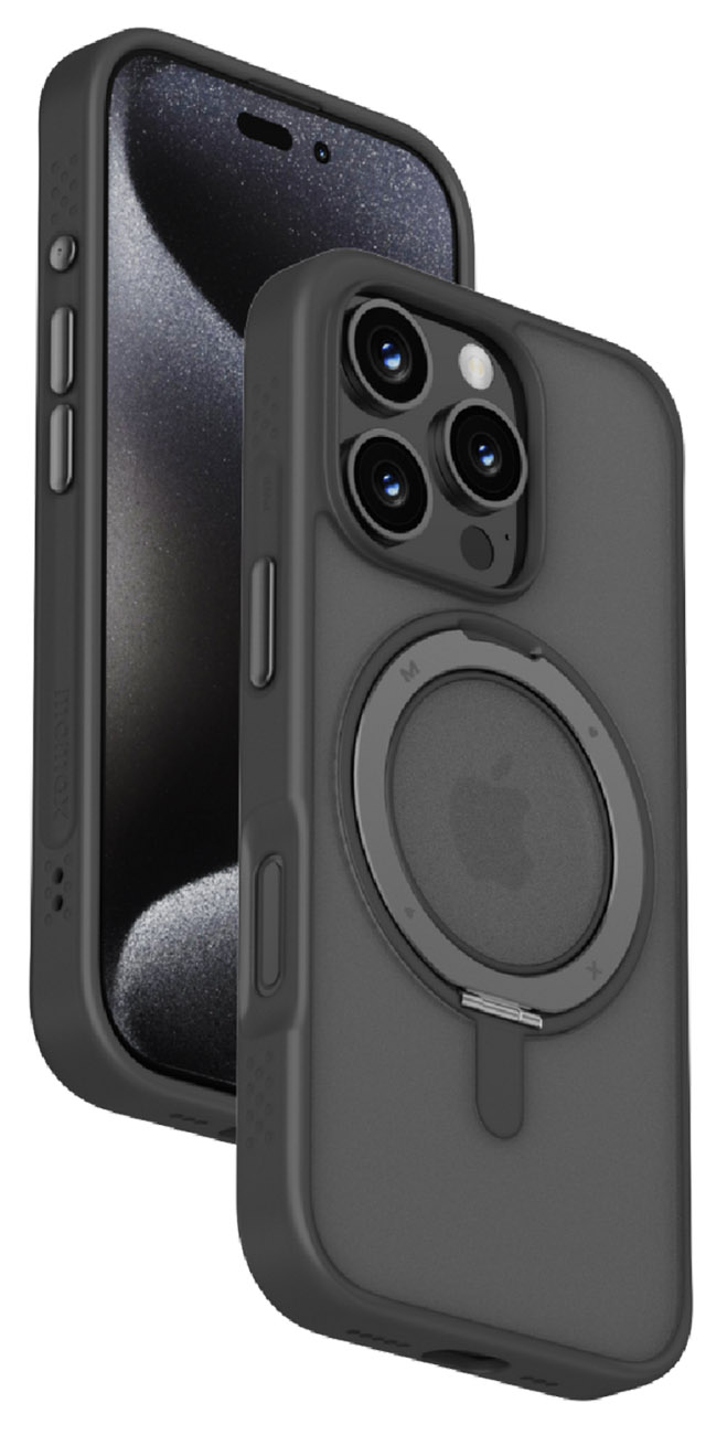 Momax Roller Case for iPhone 16 Pro Max / Built-in Stand & Grip / MagSafe / Drop Resistant / Black