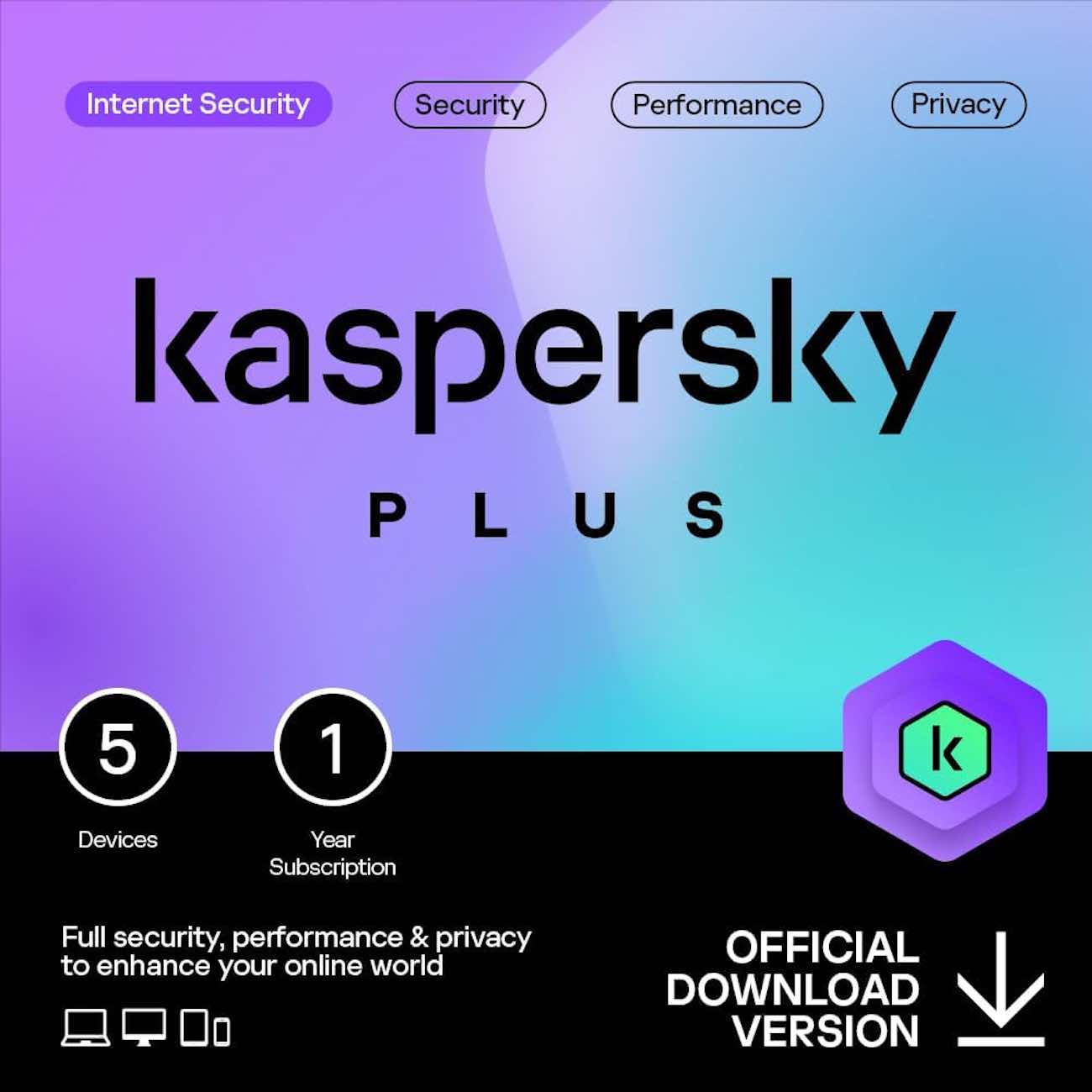 مضاد فايروسات Kaspersky بلس / اشتراك سنة / 5 اجهزة / ويندوز + ماك / بطاقة رقمية