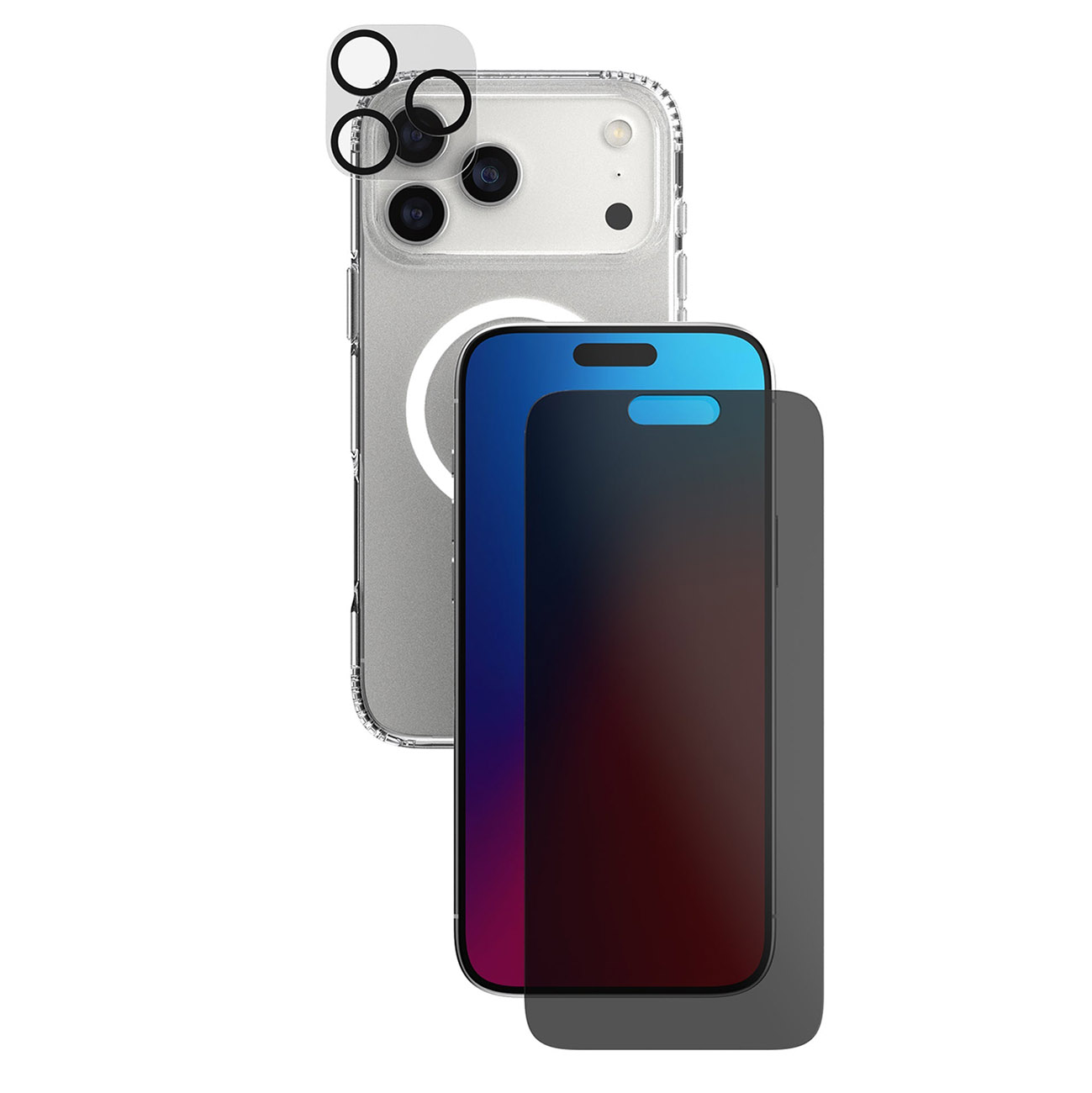 Tech21 Bundle for iPhone 17 Pro Max / Clear Case + Privacy Screen Protector + Camera Lens