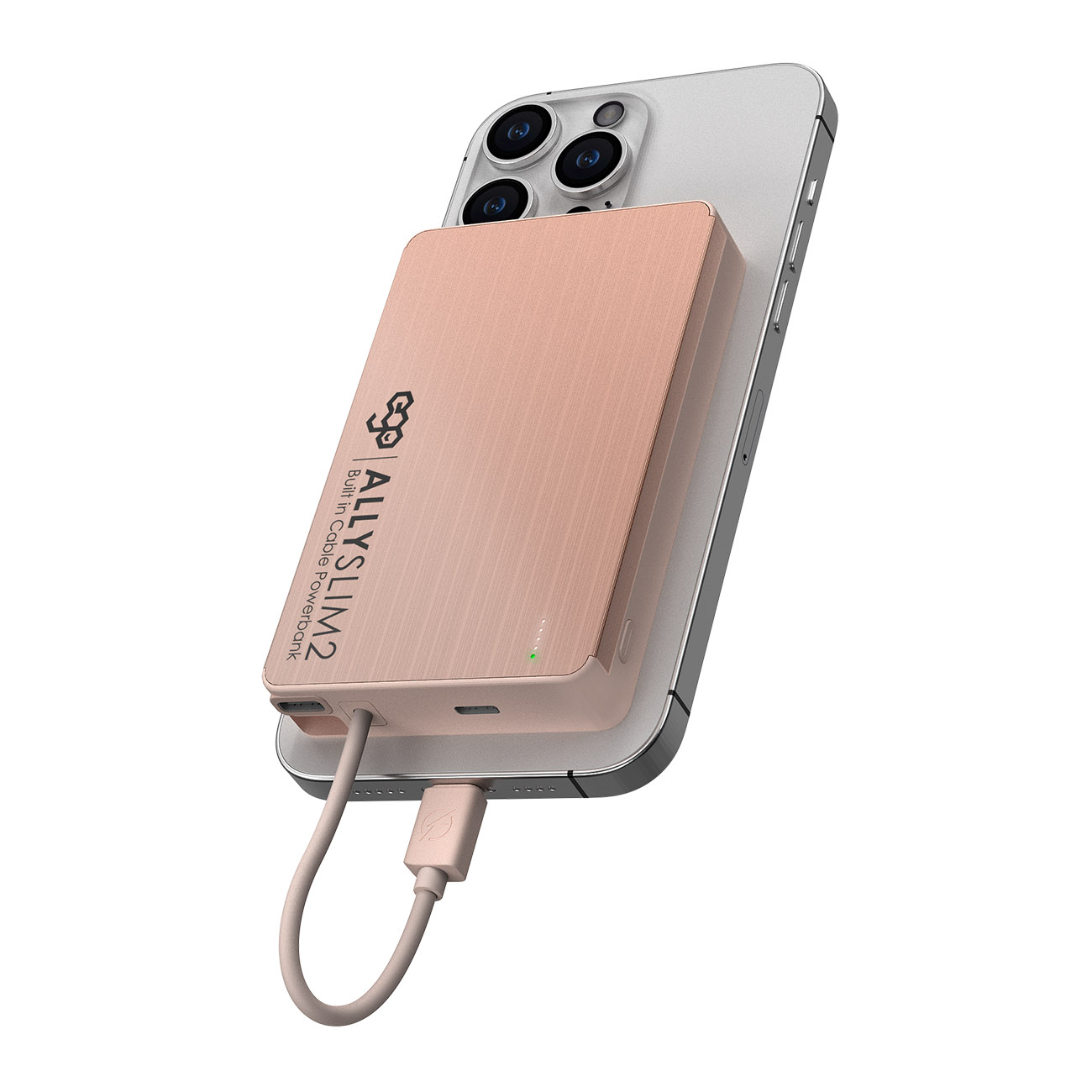 EGO Allyslim2 Magnetic Power Bank / 10,000mAh Capacity / Built-in Type-C + Lightning Cable / Pink