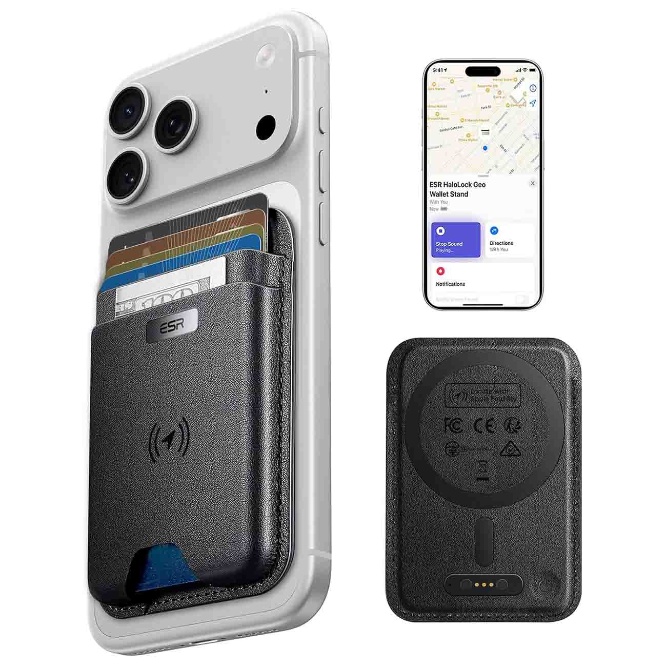 ESR Classic Geo Smart Wallet / Supports MagSafe + Apple Find My / RFID Protection / Black