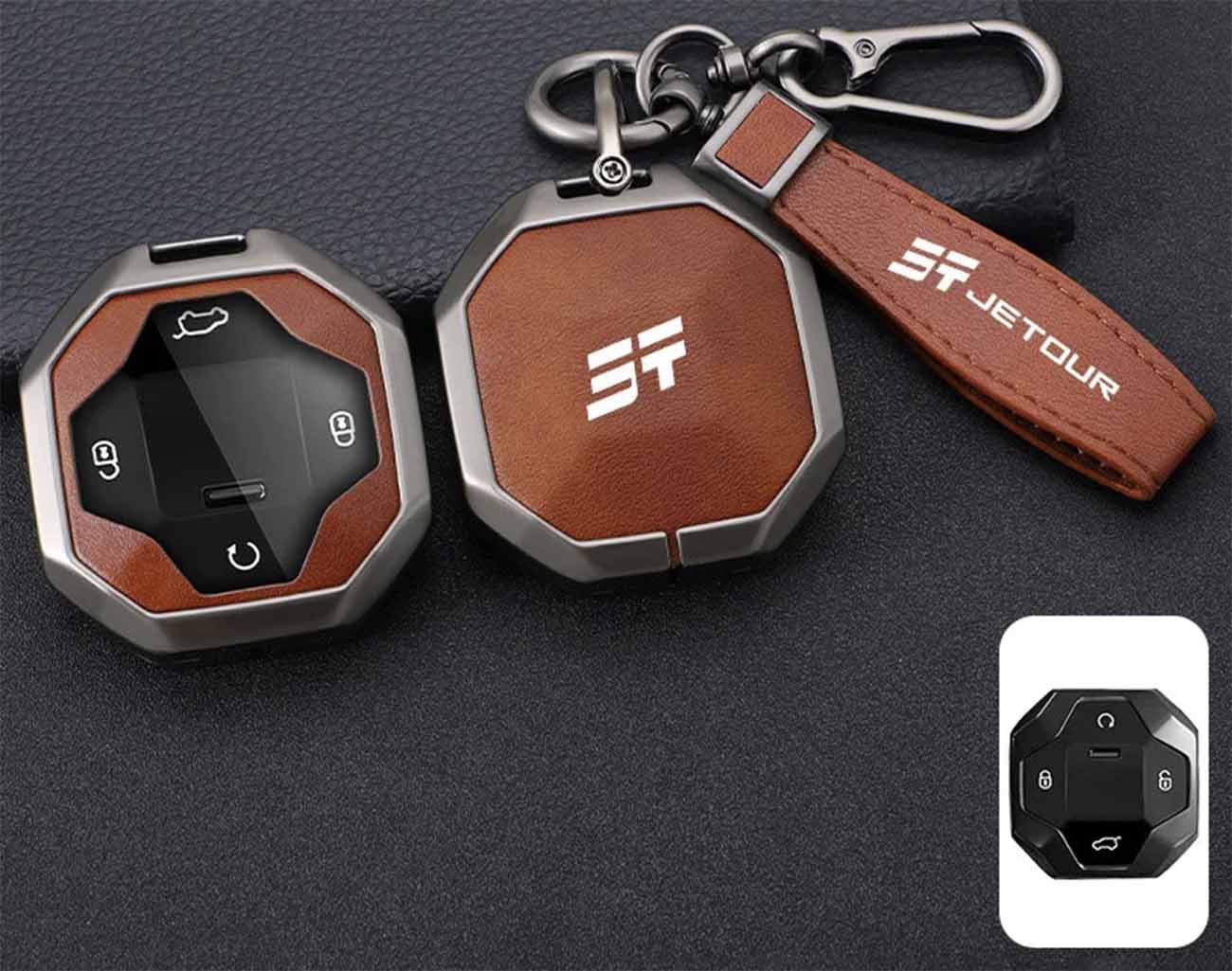 Jetour Traveler Car Remote Cover for 2023 & 2024 / Luxurious Leather / Brown