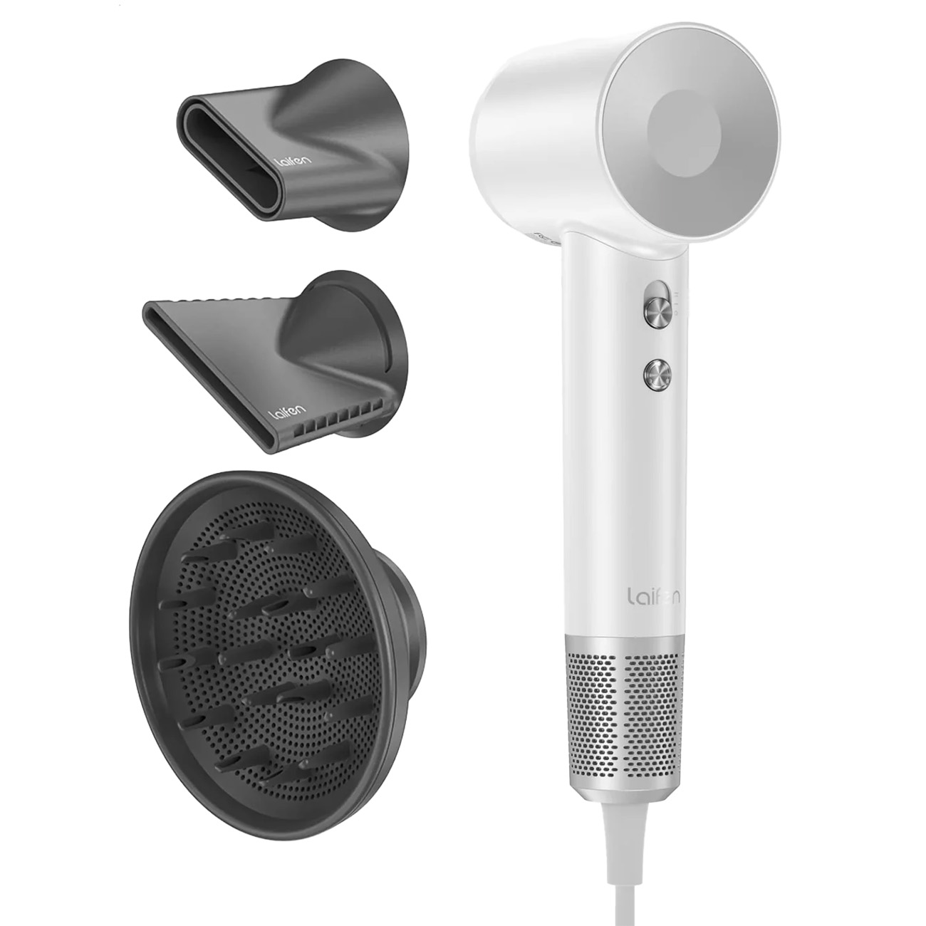 مجفف الشعر Swift Special الاحترافي من Laifen / مع 3 رؤوس مرفقة / صغير و متنقل / ابيض