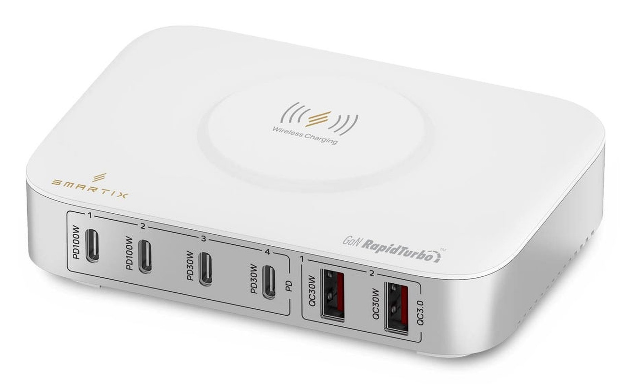 Smartix GaN Charger / 2 USB Ports & 4 Type-C Ports / With Wireless Charging / 100W Power