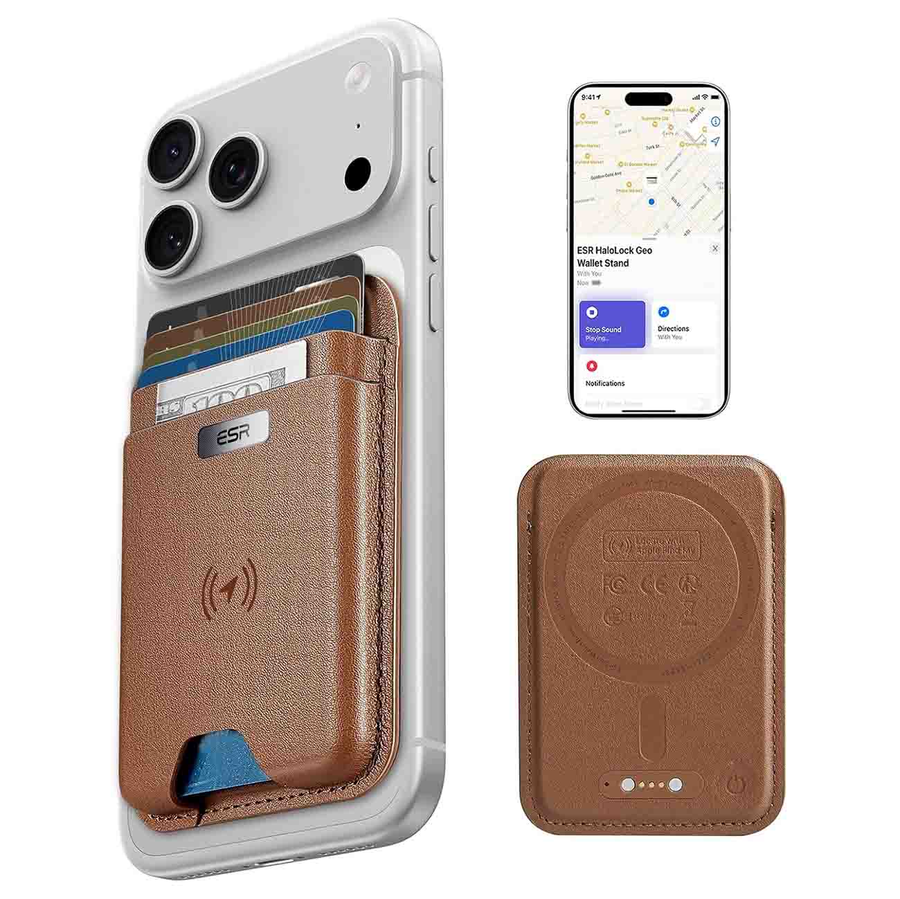 ESR Classic Geo Smart Wallet / Supports MagSafe + Apple Find My / RFID Protection / Brown