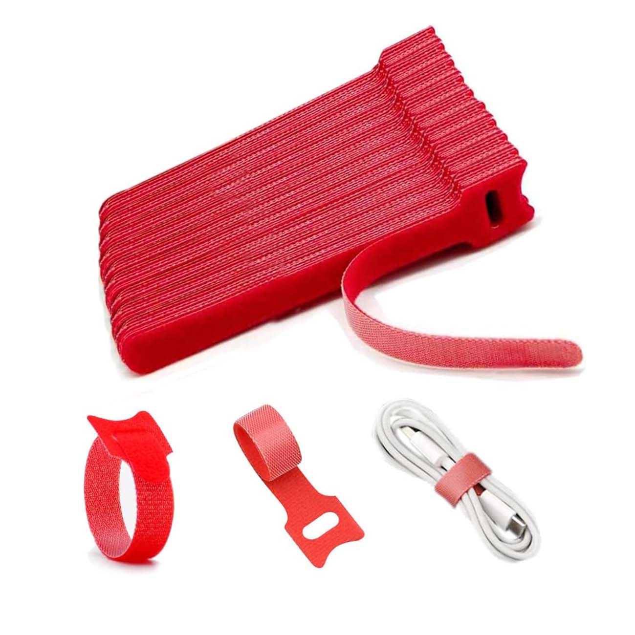 Cable Organizer Pack / Flexible & Reusable / 100 Pieces / Red