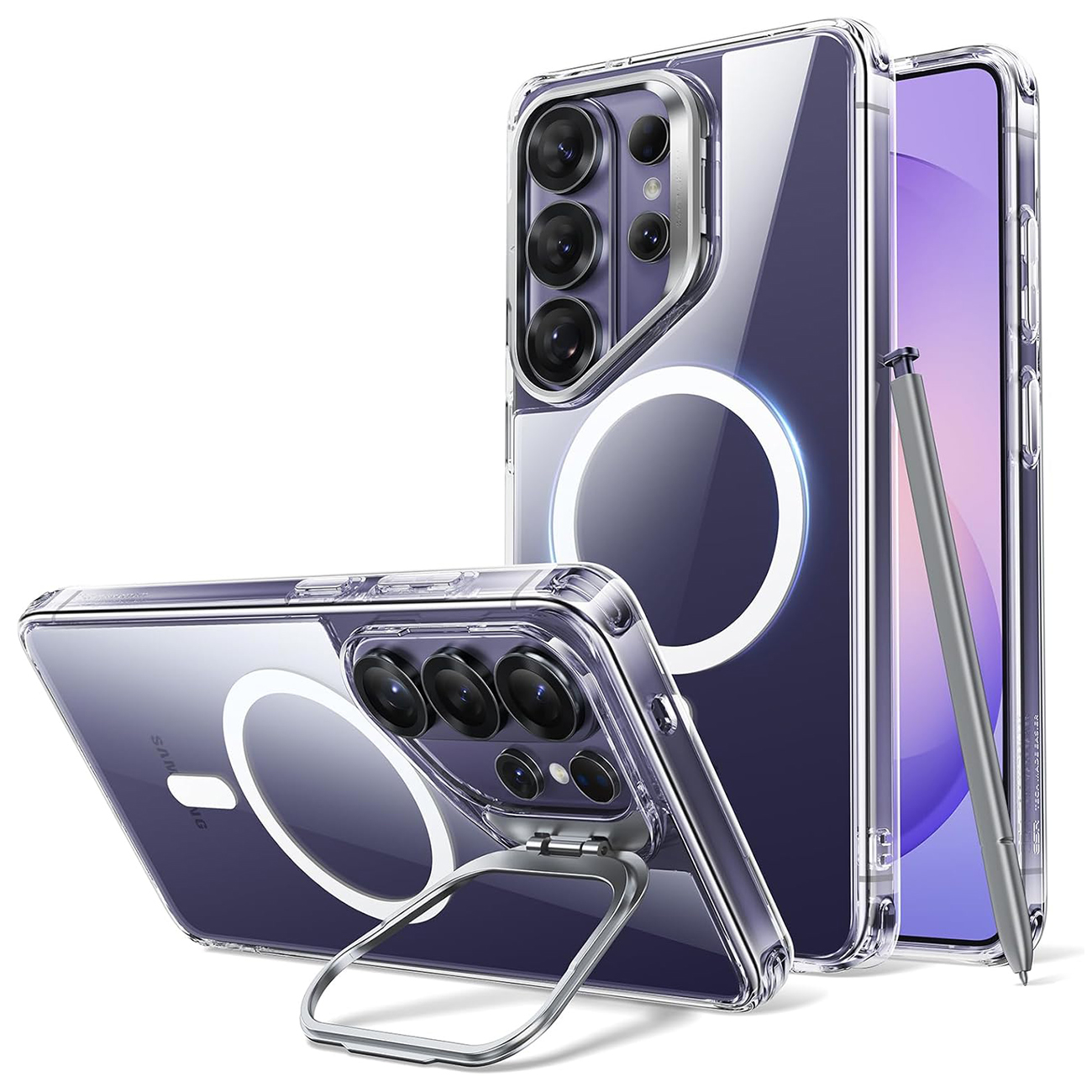 كفر ESR Classic Hybrid لسامسونج جلكسي S26 الترا / مع ستاند مدمج / ضد الطيحات / يدعم MagSafe / شفاف 