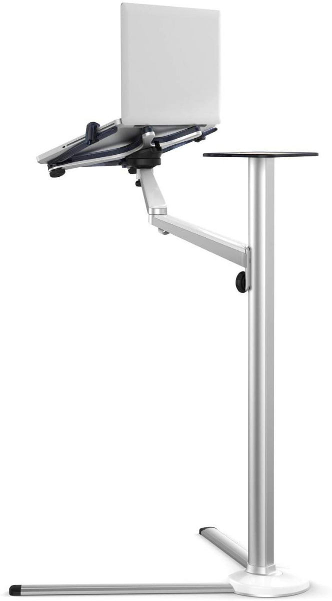 Laptop Floor Stand with Top Round Table / Support Phone & Tablet / Silver