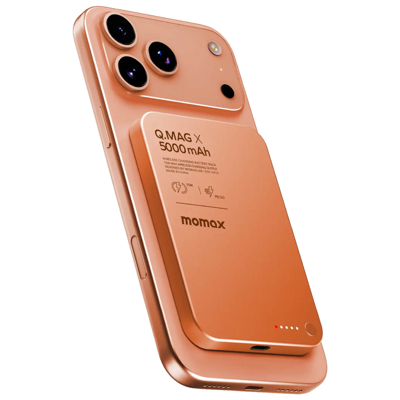 Momax Q.Mag X Magnetic Power Bank 2nd Gen / 5,000 mAh / Support MagSafe / Orange