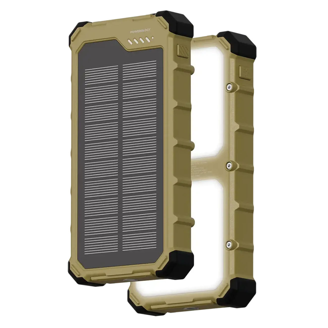 بطارية سعة 10 الاف mAh من باورولوجي / مدخل تايب سي و USB-A / تدعم الشحن الشمسي / مع ليت مدمج 