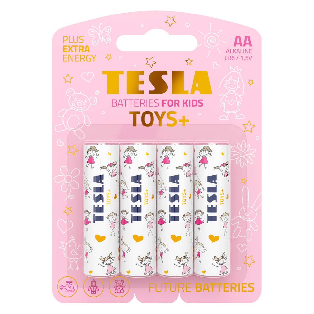 بطاريات TESLA Toys بلس نوع AA / حزمة من 4 / وردي