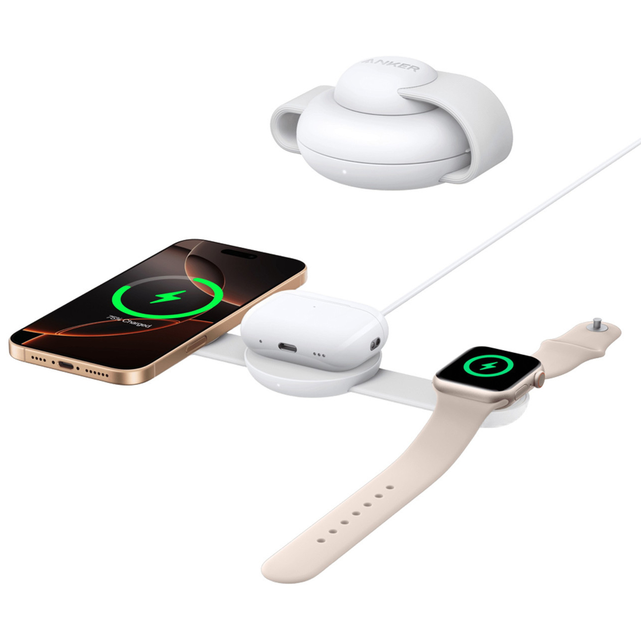Anker MagGo Wireless Charger / Charges iPhone + Apple Watch + AirPods / 15W Power / Foldable / White