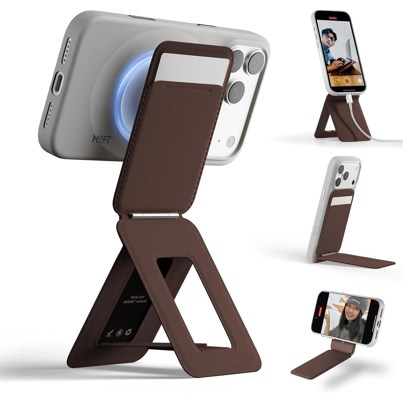 MOFT iPhone Stand & Tripod / Built-in Wallet / Adjustable Angles / Foldable / MagSafe / Brownie