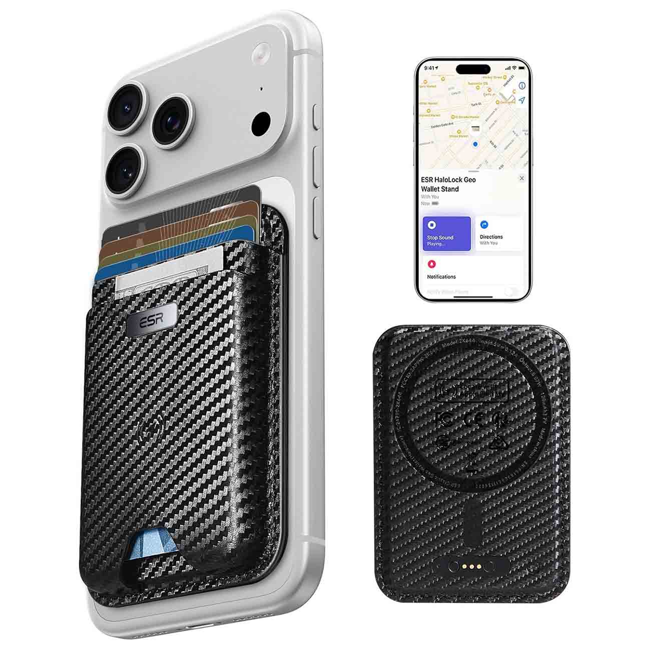 ESR Classic Geo Smart Wallet / Supports MagSafe + Apple Find My / RFID Protection / Carbon Fiber
