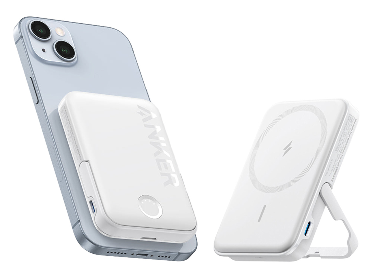 بطارية انكر MagGo المغناطيسية / فيها ستاند مدمج / تدعم MagSafe / سعة 5000 mAh / ابيض