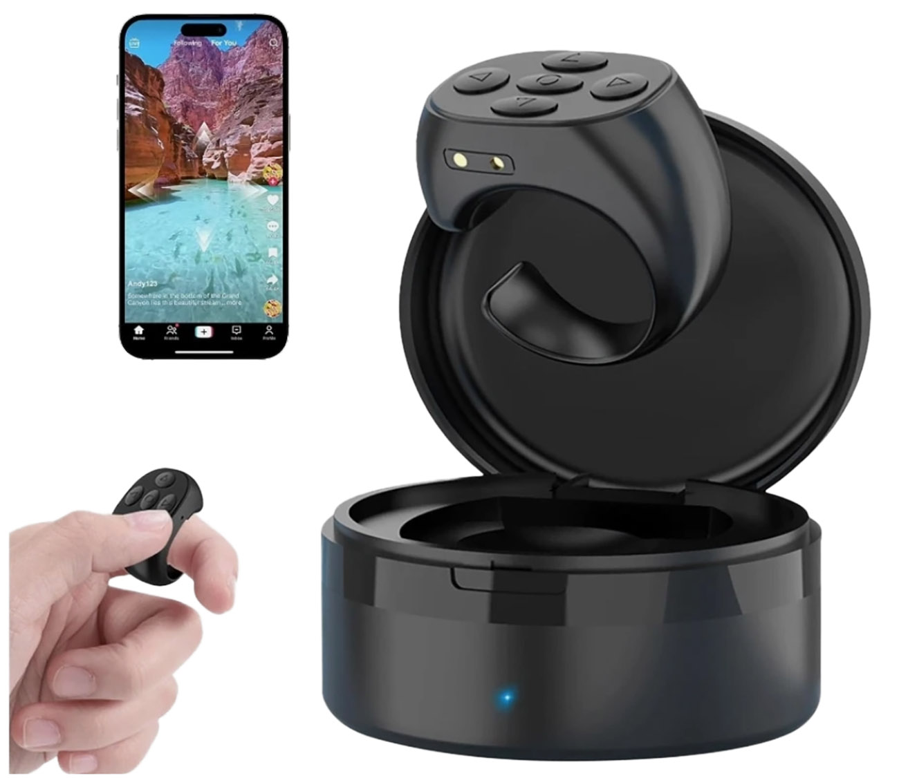 Wireless Remote Control for Phone & Tablet / Ring Design / Battery Operated / Black