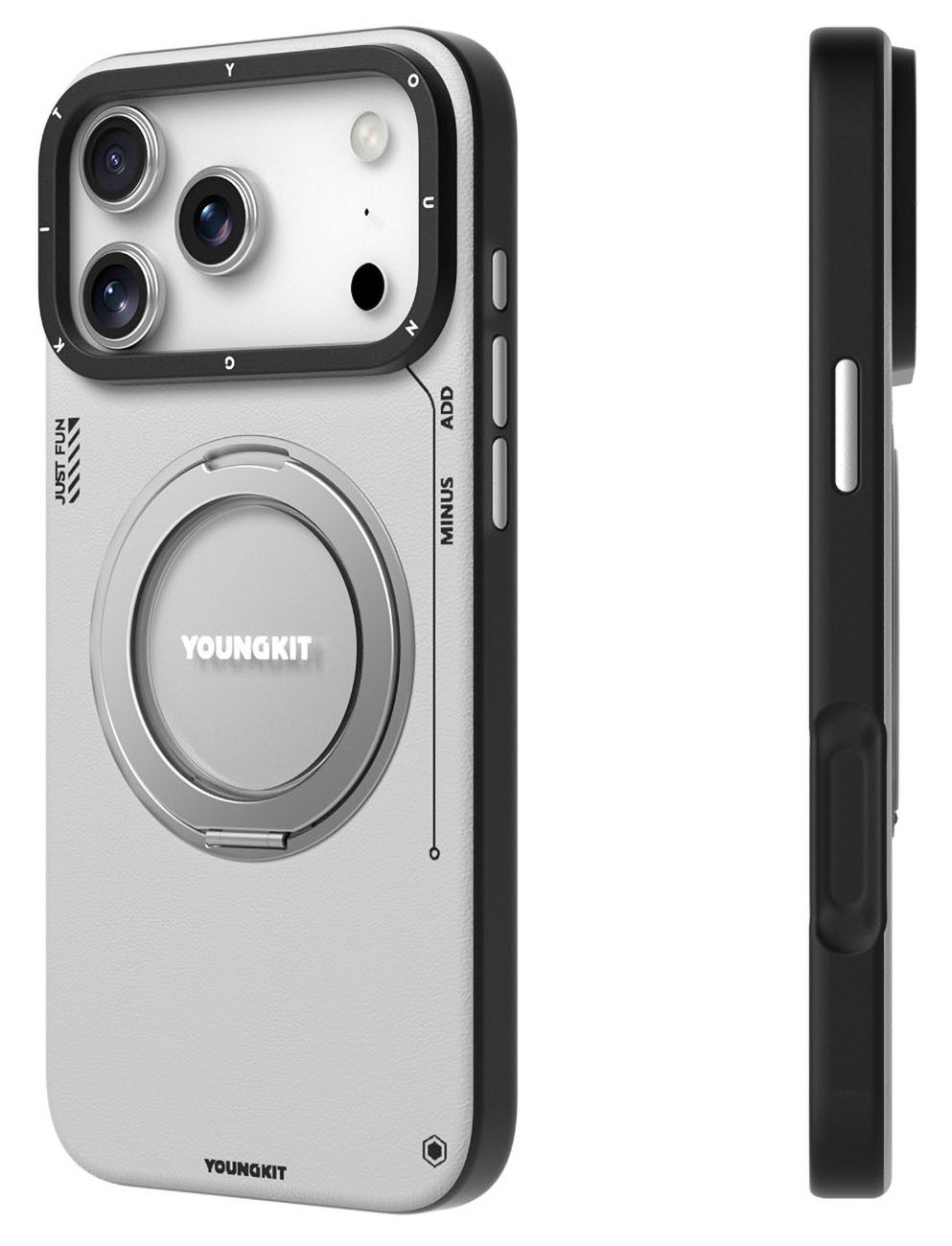 YoungKit Case for iPhone 17 Pro / Built-in Grip / Supports MagSafe / Grey Leather