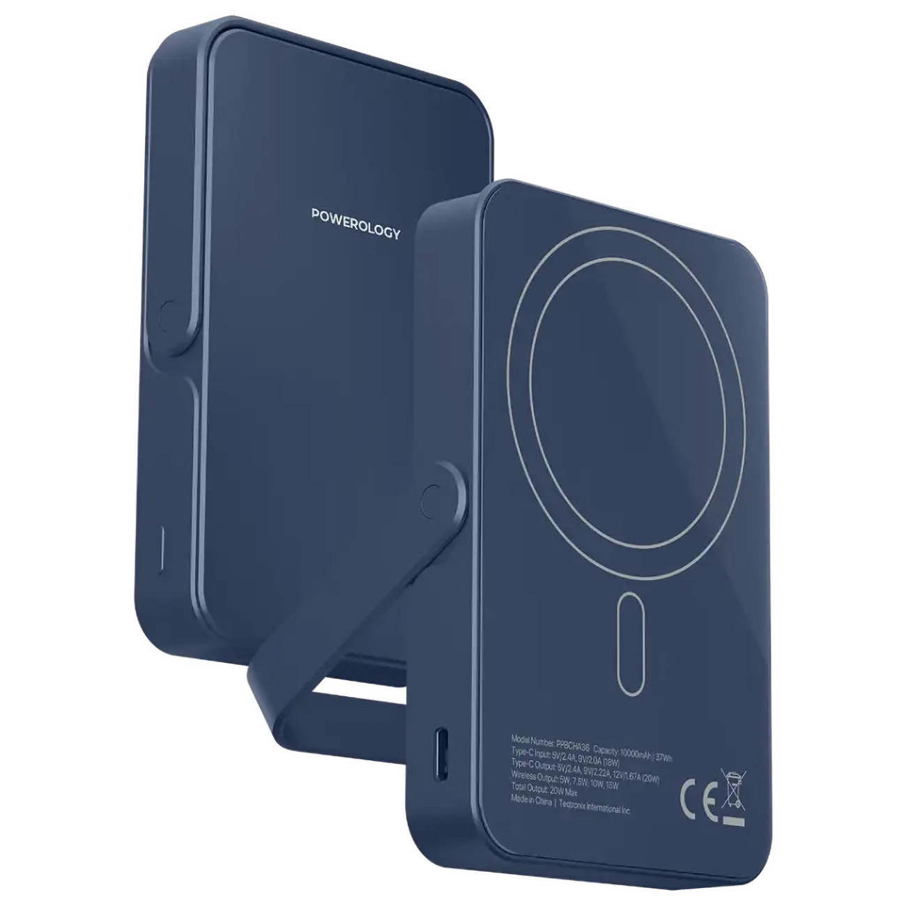 بطارية Spetemor اللاسلكية من باورولوجي / سعة 10 الاف mAh / مع مدخل تايب سي / ستاند مدمج / ازرق 