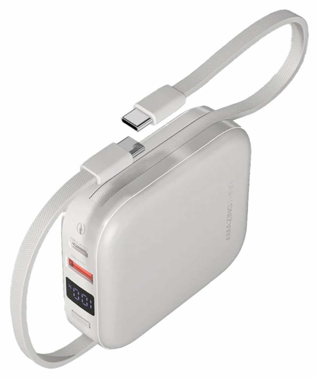 AmazingThing Thunder Go Power Bank / 10000 mAh / 2 Type-C Cables / USB & Type-C Ports / White