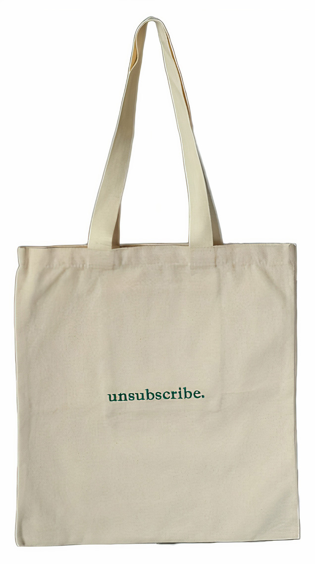شنطة Tote Bag من Sada / مع تطريز Unsubscribe / ابيض