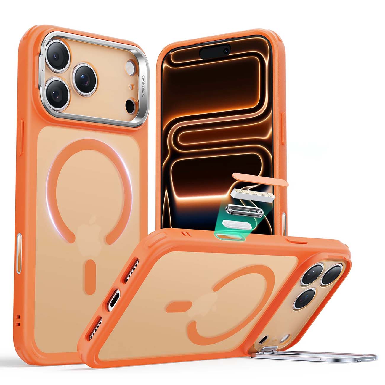 ESR Case for iPhone 17 Pro Max / Built-in Stand / Supports MagSafe / Frosted Orange