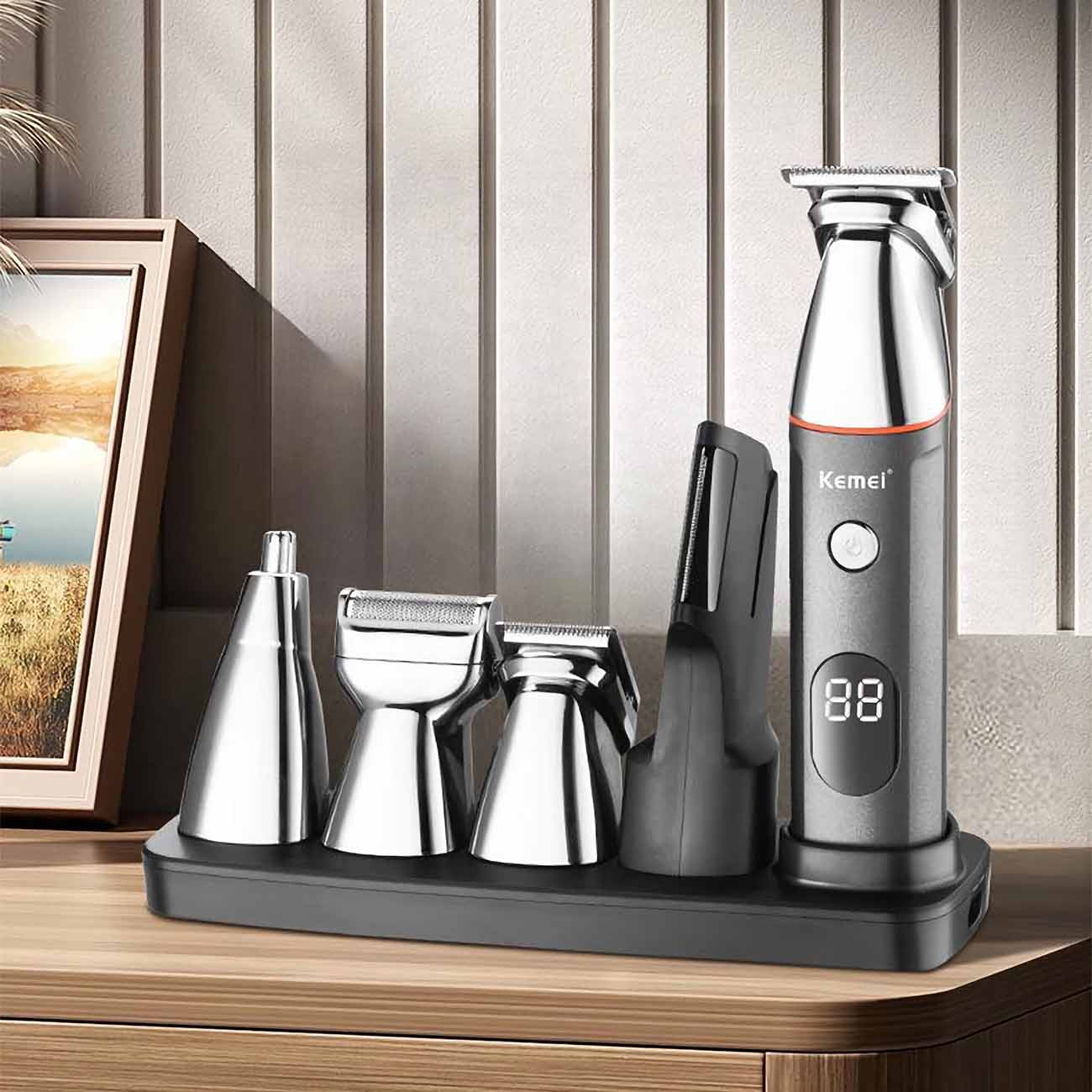 Kemei Shaver / With 5 Additional Heads / Battery-operated / LED Display ...