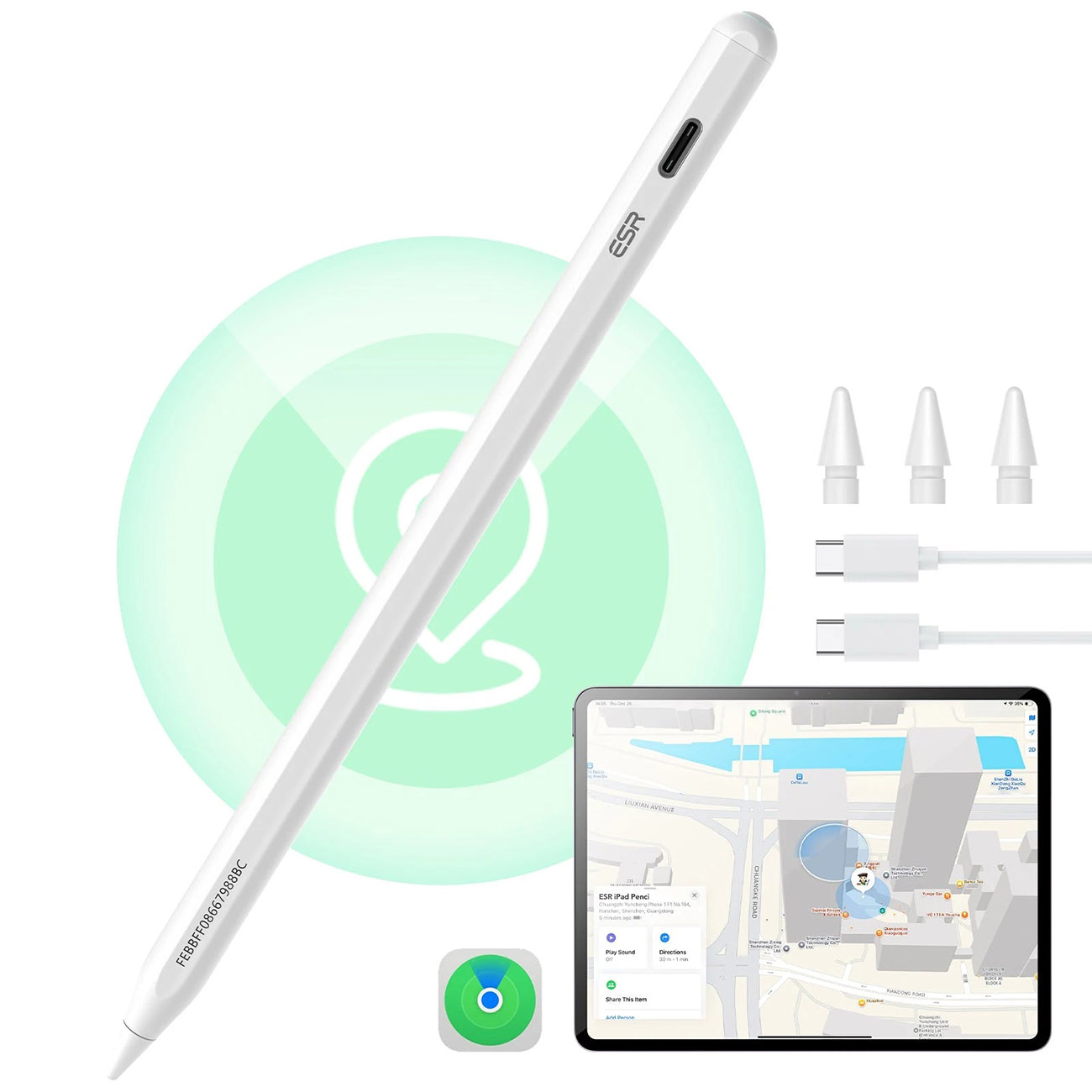 ESR Geo Digital Pencil / Support Find My + Tilt Sensitivity / High Precision