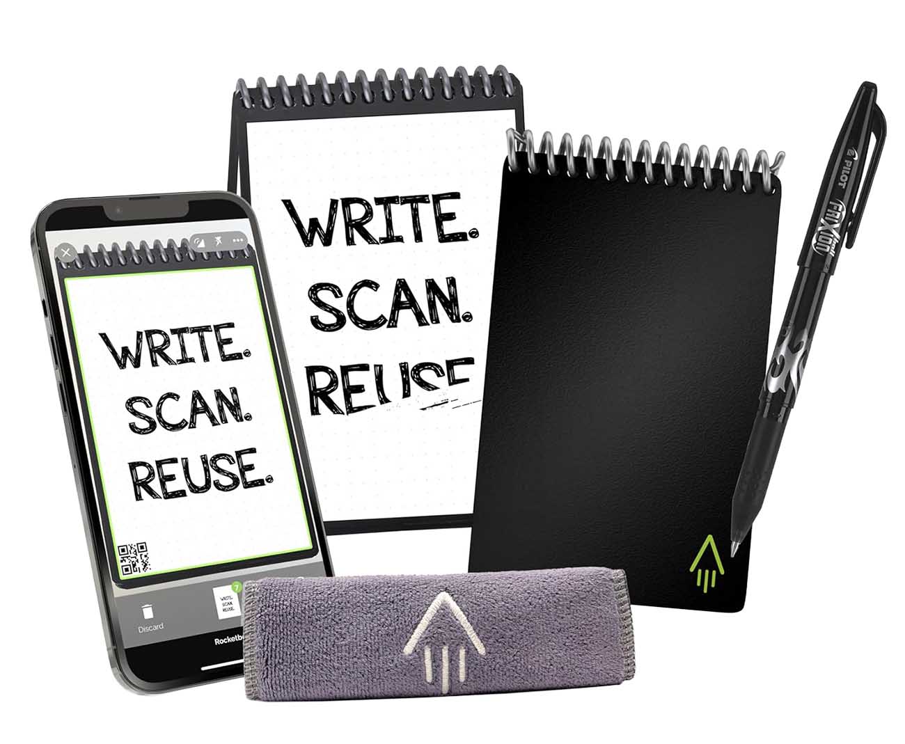 Rocketbook Core Mini Smart Notebook / Reusable / Includes Pen / Size 3.5x5.5 inches / Black