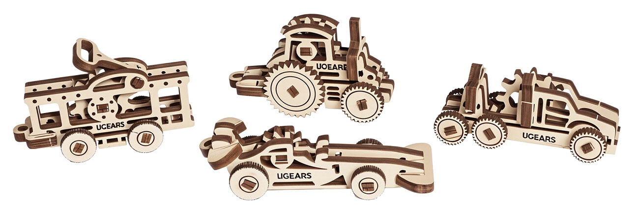 لعبة تركيب ميكانيكية من Ugears / قطع خشبية / تصميم 3D جميل / U-Fidget Vehicles