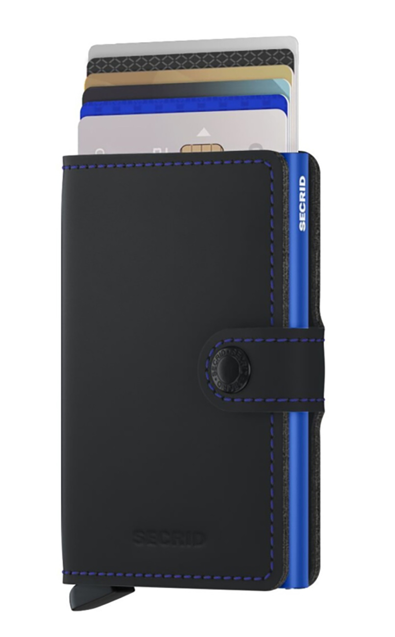 Secrid Miniwallet Card Holder / RFID Protection / Matte Leather / Elegant Design / Black & Blue