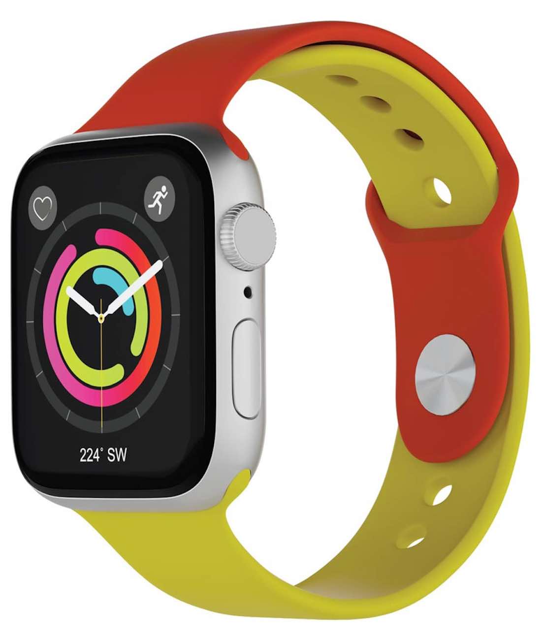 Porodo Apple Watch Strap / Size 42 / 44 / 45 / Sporty Silicone / Red & Yellow