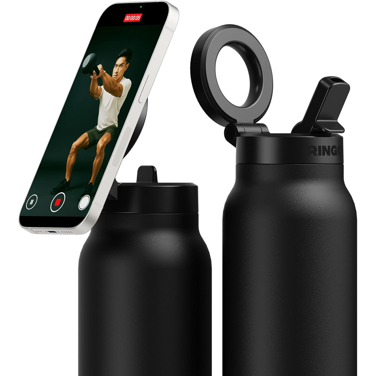 Ringo Pro Bottle with Phone Stand / 24oz Capacity / Support MagSafe / Keeps Drinks Cold / Black